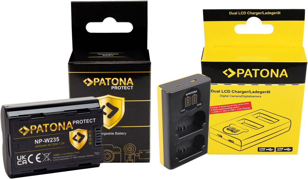PATONA Dual LCD USB Ladegerät + 2x NP-W235