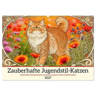 Zauberhafte Jugendstil-Katzen (Wandkalender 2027 DIN A2 quer), CALVENDO Monatskalender