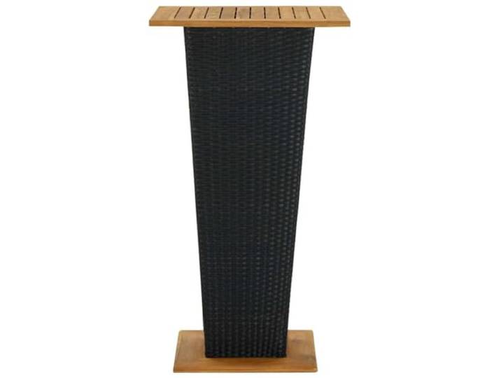 PHGTYUK Bartisch Schwarz 60x60x110 cm Poly Rattan und Massivholz Akazie Stehtisch für Terrasse und Garten, Lattendesign Tischplatte, pulverbeschichtetes Stahlgestell, PE-Rattan