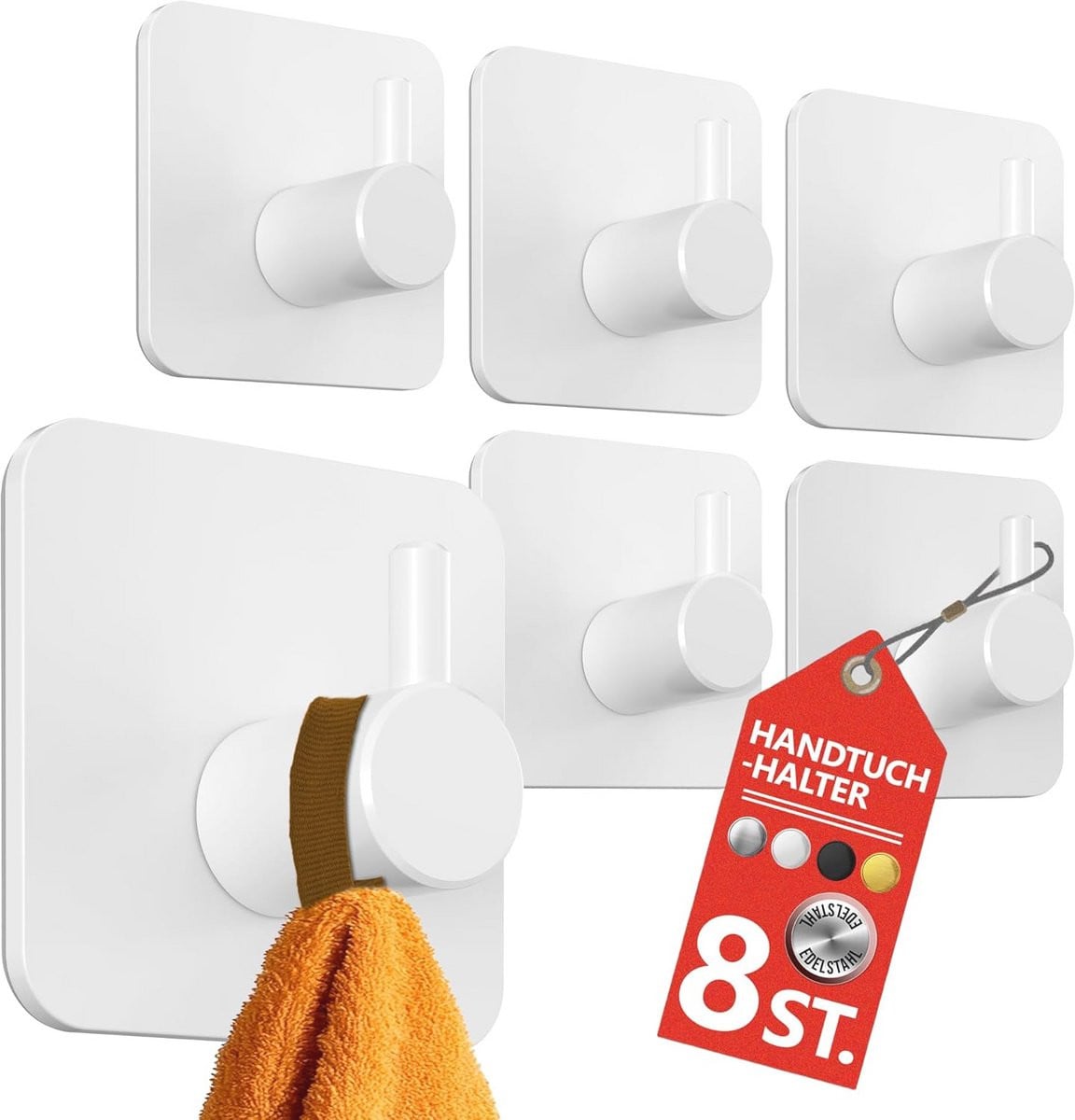 Set van 8 RVS handdoekhouders zonder boren, waterbestendige douchehaakjes voor badkamer en keuken