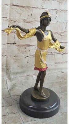 Bronzhaus Roaring 20S Jazz Music Dancer Gilt Bronze Sculpture Gold Patina Marble Figurine