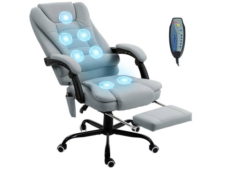 ComfortXL Chefsessel De-11832 7-Punkt-Massage & 155° Neigung Grau, Metall, 79x121x67 cm, Büromöbel, Bürostühle, Chefsessel