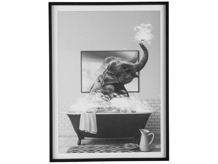 Bild mit Rahmen CREATIV HOME Leinwandbild Elefant in Badewanne , bunt (farbe rahmen: schwarz, farbe bild(er): bunt), B:30cm H:40cm T:1,8cm, Canvas, Kunststoff, Bilder, Bild mit Rahmen, mit Rahmen