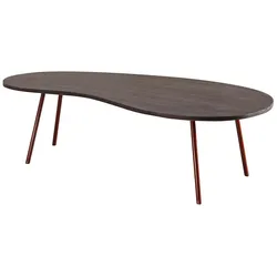 Retro-Couchtisch `Calabria`: Massivholz, Metallbeine, Pflegeleichte Tischplatte, Nierenform. Beige, 122x63x36 cm | Kadima Design
