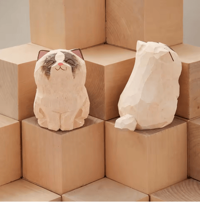 Inspire Picks Handcrafted Wooden Cat Figurine Cute Carved Kitten Decor For Desk & Home cat 08