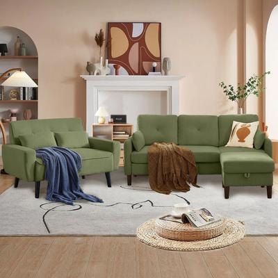 Jarenie "77.17"" Corduroy 3 Pieces Living Room Sets including Sofa, Chair and Loveseat"