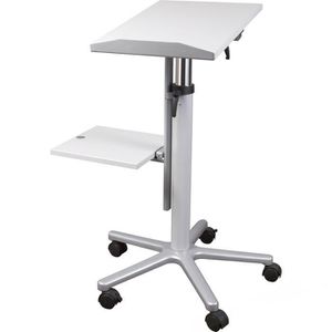 Maul Beamertisch 93330-82, lichtgrau, 30 kg Traglast, 75 - 120 cm höhenverstellbar, 2 Ablagen, neigbar, mit Rollen