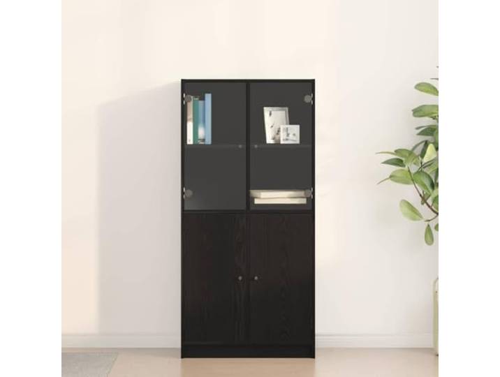 Jkghdrt Highboard Schwarz Eichen-Optik 68 x 37 x 142 cm Holzwerkstoff Modernes Design, stabiler Holzwerkstoff, viel Stauraum, Innenbereich, Montage erforderlich
