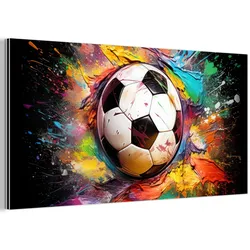 METALLBILD Fußball - Farbe - Farben - Schwarz - Weiß 80x40 cm