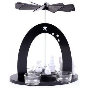 BRUBAKER Weihnachtspyramide modern schwarz / weiß, 1-stöckig, 21 x 22 x 13,5 cm, für Teelichter