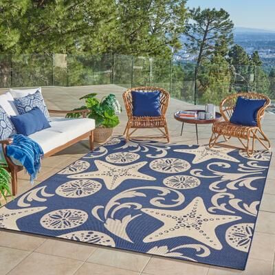 Gertmenian Paseo Canoa Navy Casual Nautical Flatweave Indoor/ Outdoor Area Rug