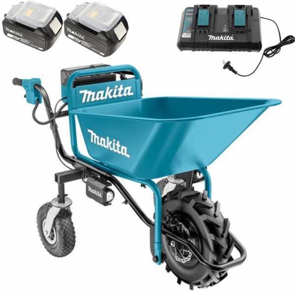 Makita DCU180 - Batteriebetriebene Motorschubkarre auf Rädern - mit Wanne - Akku 5Ah/18V(2x18v)