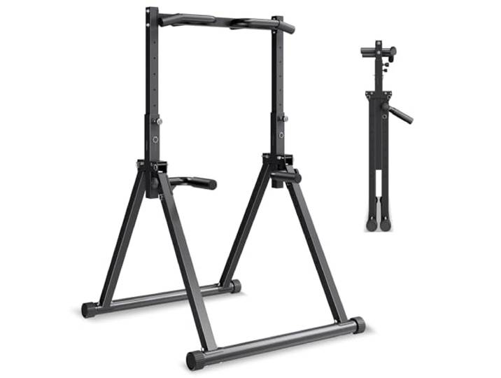 VEVOR Barre de Traction Autoportante Charge 150 kg\, Station de Tractions avec Structure Triangulaire et Tube en Acier Robuste\, 9 Niveaux de Réglage en Hauteur\, Relevés de Jambes Tirage Inversé Pompe