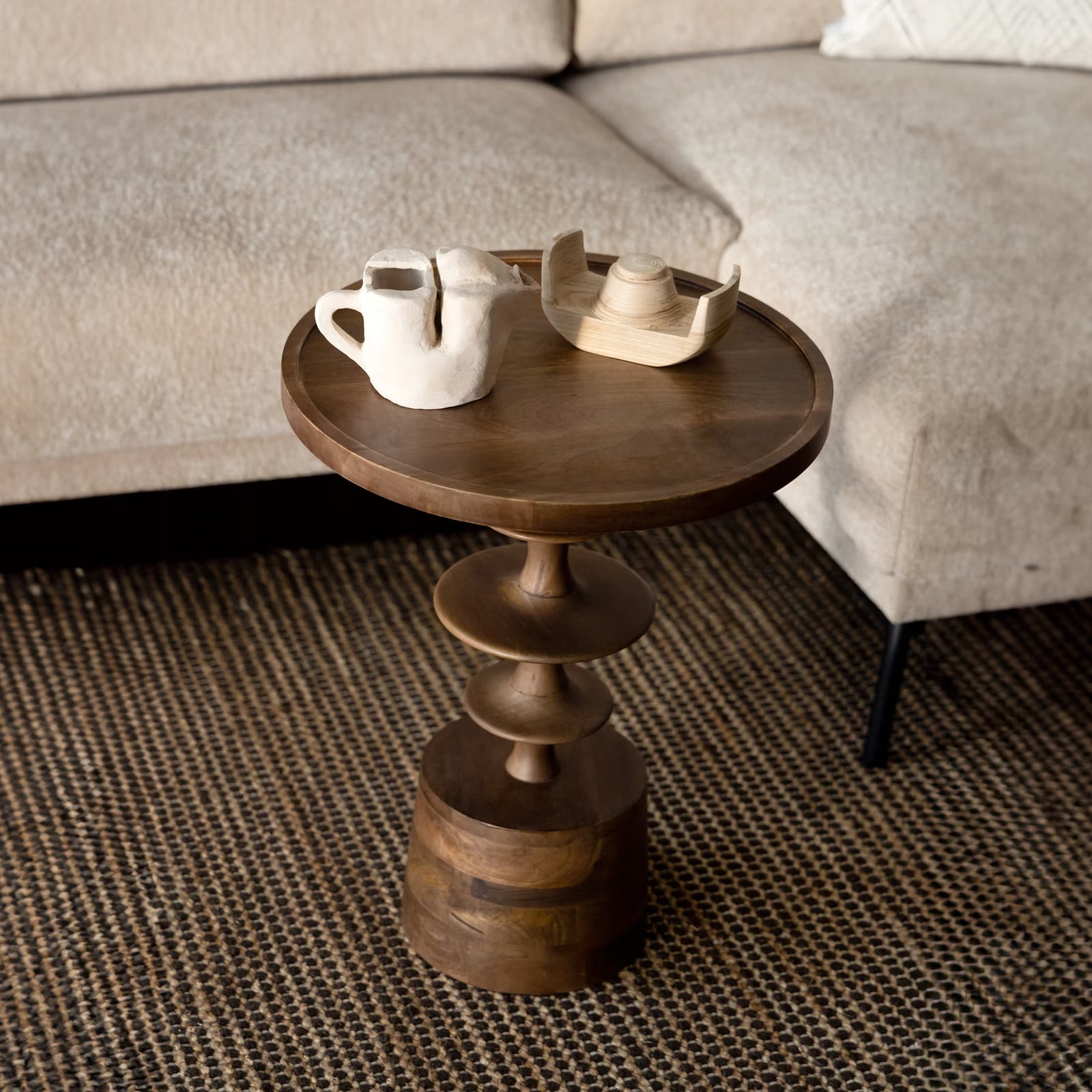 Dutchbone Ronde Bijzettafel Cath Mangohout - Walnoot - Diameter: 46 cm