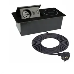 TecLines TES015B Einbau Steckdose mit USB A/C Charger, Qi, schwarz