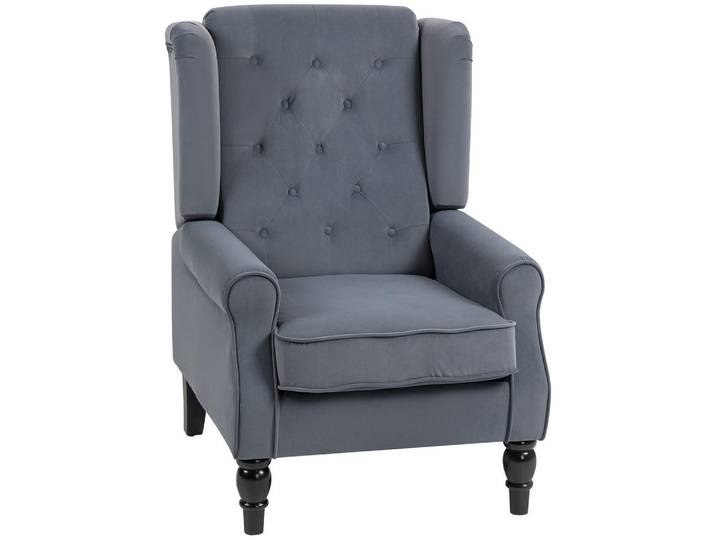 Homcom Ohrensessel Polyester Grau, Holz, 74x102x86 cm, Wohnzimmer, Sessel, Ohrensessel