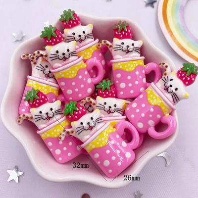 Uplifted Finds Kawaii Cartoon Cat Drink Figurines   10pc Resin Fruit Cup Charms   Professional DIY Craft & Home Decor Accessories m