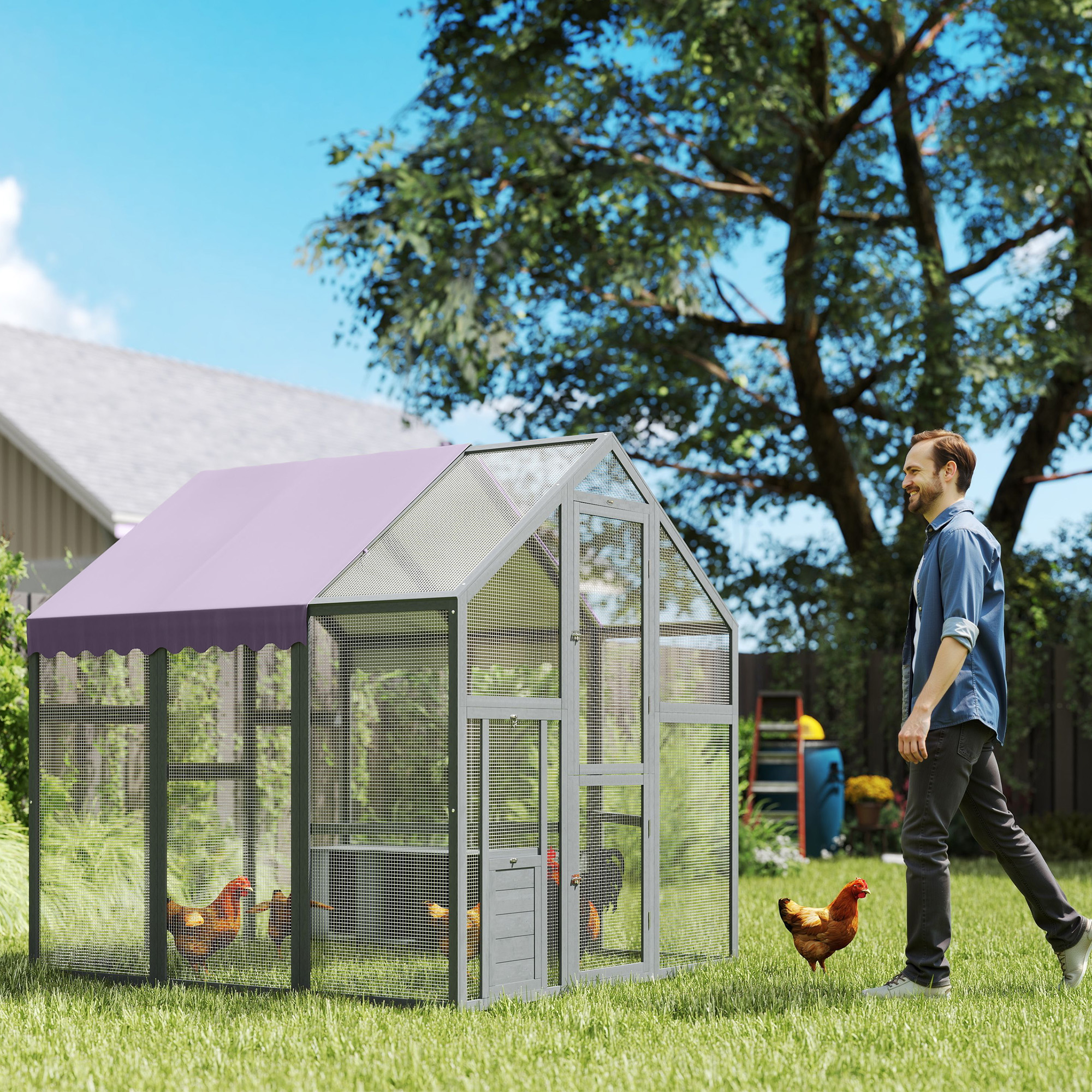 Pawhut Recinto per Galline, Pollaio con tetto impermeabile, 2 nidi, 2 posatoi, per 6-8 Galline, ca. 1,7 x 1,8 x 1,8 m