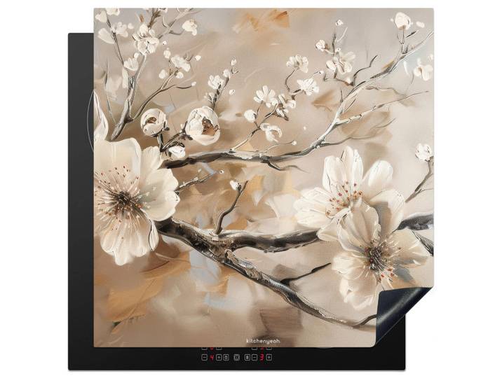 MuchoWow Herabdeckplatte - Blumen - Abstrakt - Gemalt - Beige - 78x78, Kaschmir, Kunststoff, Quadratisch, 78x78x0.2 cm, Geschirr, Tischkultur & Serviergeschirr, Servierplatten