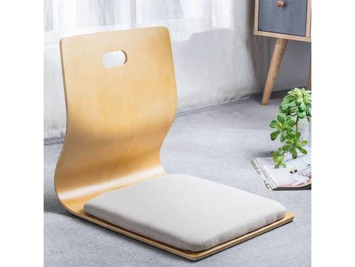 ALMASI Japanischer beinloser Bodenstuhl, Tatami-Raumspielstuhl, hölzerner Meditationsstuhl, Erkerfenster-Lounge-Stuhl, Faule Couch zum Lesen und Fernsehen 46 * 36 * 42cm A