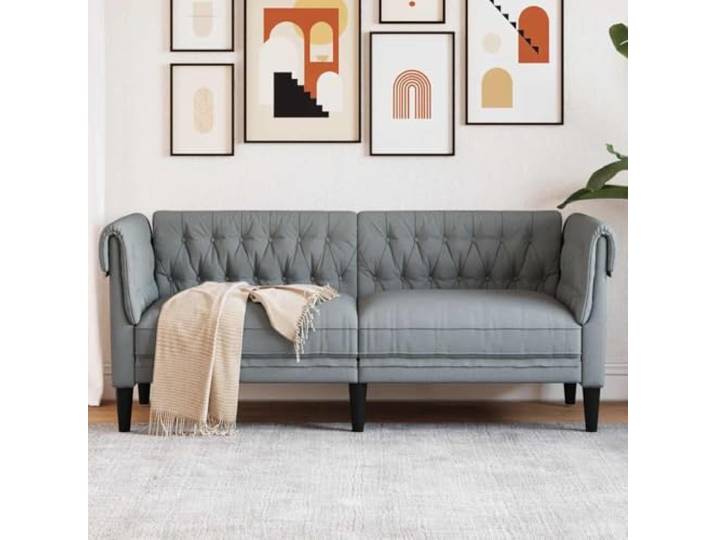 HEFZGDB Chesterfield-Sofa 2-Sitzer Hellgrau Stoff mit gepolsterten Armlehnen und atmungsaktiver Bezug für stilvollen Komfort strapazierfähig langlebig Sofa Wohnzimmer