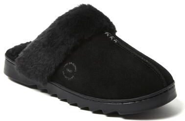 Women's Helena Genuine Suede Scuff by Dearfoams in Black (Size 7 M)