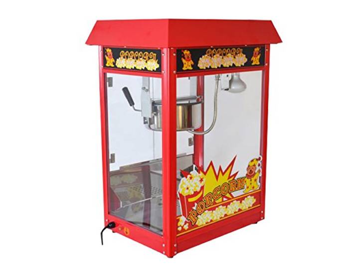 Große Popcornmaschine für knusprige Popcorn mit Wärmeplatte und Innenbeleuchtung - 1600 Watt ca. 5 Kg Popcorn pro Stunde - Maße 595 x 460 x 820 mm - Gewicht ca 23 kg