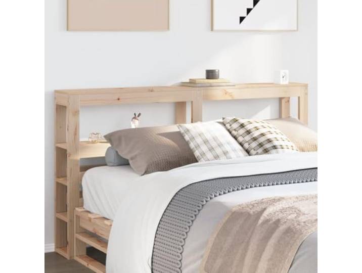 Kopfteil für Bett 140 cm mit Einlegeböden, Kiefer massiv, freistehend, platzsparend im Schlafzimmer