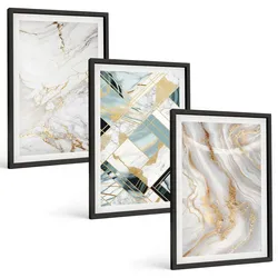 BILDER SET 3er Set - 40x60 cm Schwarzer Rahmen - Elegante Marmormuster