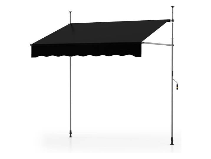 Auvent à pince, auvent de balcon sans perçage avec manivelle, hauteur réglable et résistant aux UV, auvent de protection solaire, 200 cm, noir
