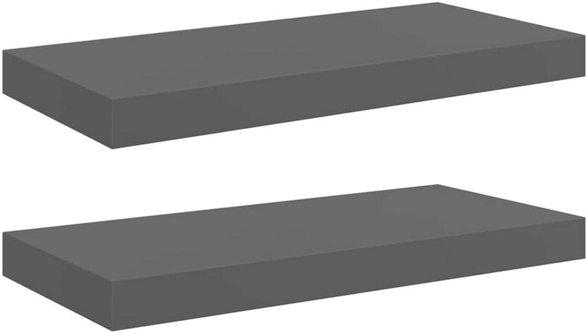 Set van 2 rechte zwevende wandplanken in hoogglans grijs