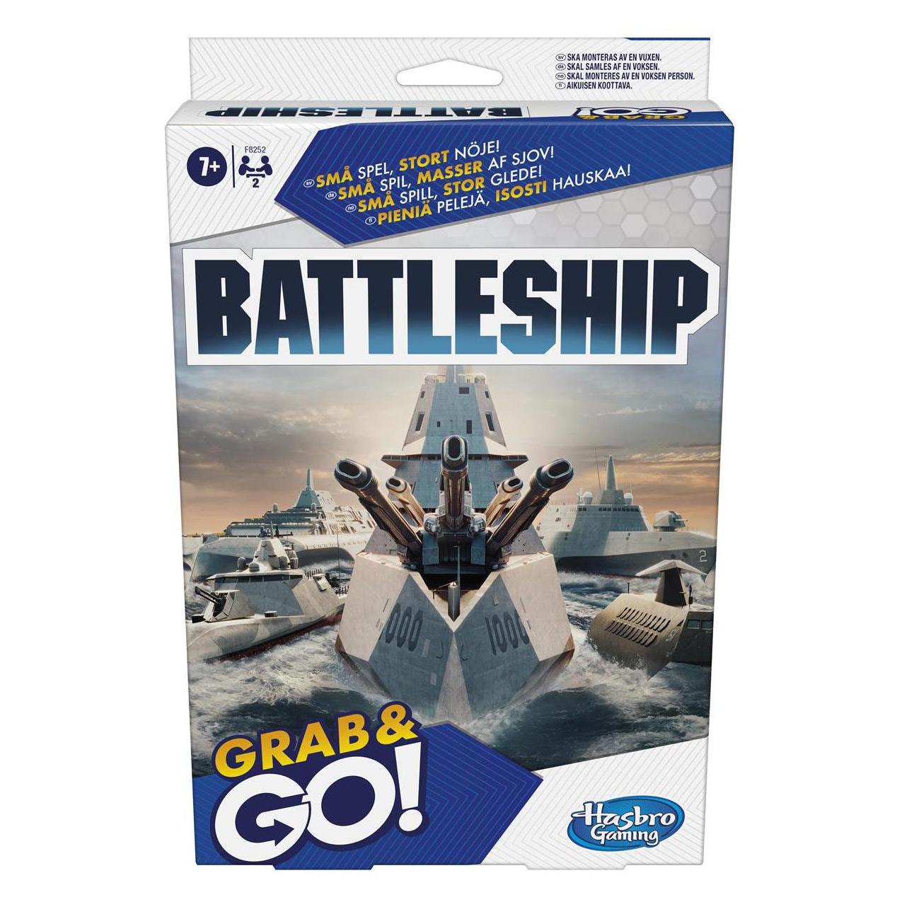 Hasbro Battleship Reisespiel Grab&Go (Dänisch, Deutsch, Englisch, Finnisch, Französisch, Norwegisch, Portugiesisch, Spanisch, 2 Spieler) (F78205L0)