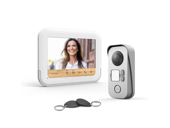 Avidsen BambooView Visiophone Filaire 7\ Écran Tactile\, RFID 7\ écran tactile\, vision nocturne\, mémoire 100 photos\, 5 badges RFID\, résistant IP44 IK08\, alu brossé