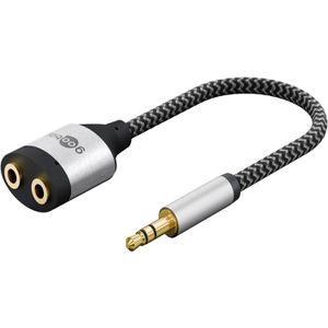 Goobay Audio-Adapter 1 auf 2, grau, mit Textilmantel, 2x 3,5mm Klinken-Buchse auf 3,5mm Klinken-Stecker