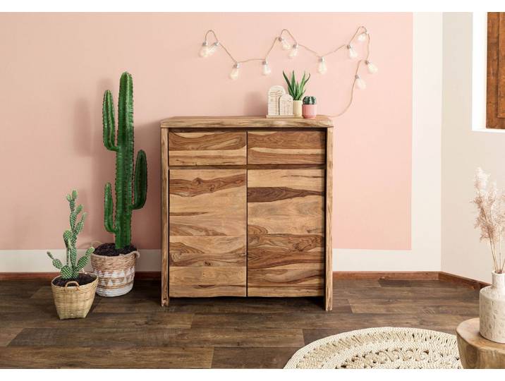 Highboard Sheesham 100x48x111 natur lackiert / sandgestrahlt PURE SHEESHAM #201