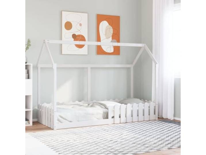 RJPLMFV Bettgestell für Kinder, Hausform, 80 x 200 cm Kiefer massiv, Seitenbarrieren, Lattenrost inklusive, ohne Matratze