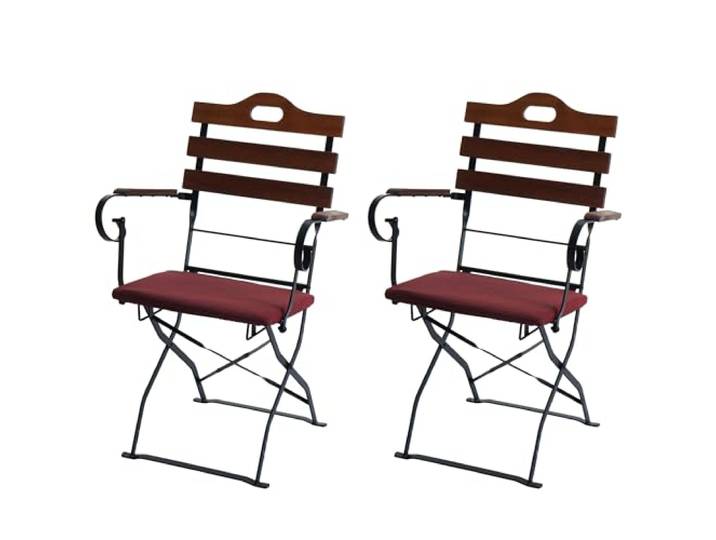 Mendler 2er-Set Biergartenstuhl HWC-J40 - braun, Polster rot Klappstuhl, Gartenstuhl, Gastronomie-Qualität, Akazie