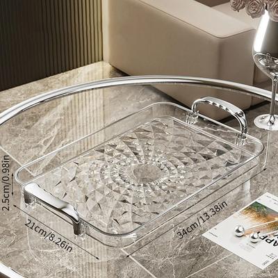 Uplift Picks Transparent Plastic Serving Tray With Double Handles Decorative Storage Tray silver Large
