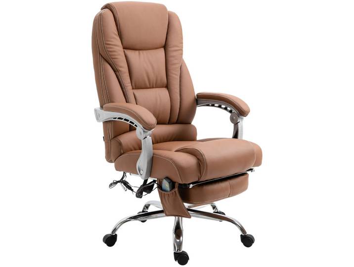 CLP Chefsessel Lederlook Hellbraun, Metall, 68x118x64 cm, Büromöbel, Bürostühle, Chefsessel