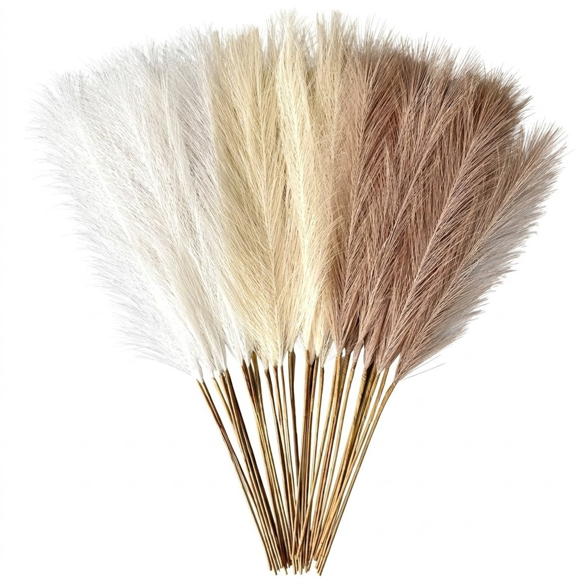 Nuvex Kunstmatig Pampasgras Droogboeket - Melkwit, Beige en Bruin - 18 stuks - Bohemian Woondecoratie voor in een vaas