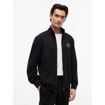 Sweatjacke TOMMY HILFIGER "SCRIPT STACK FZ STAND COLLAR", Herren, Gr. XL, schwarz, Sweatware, Obermaterial: 100% Baumwolle, regular fit normal, Rundhals, Bündchen, Sweatjacken Sweatjacke