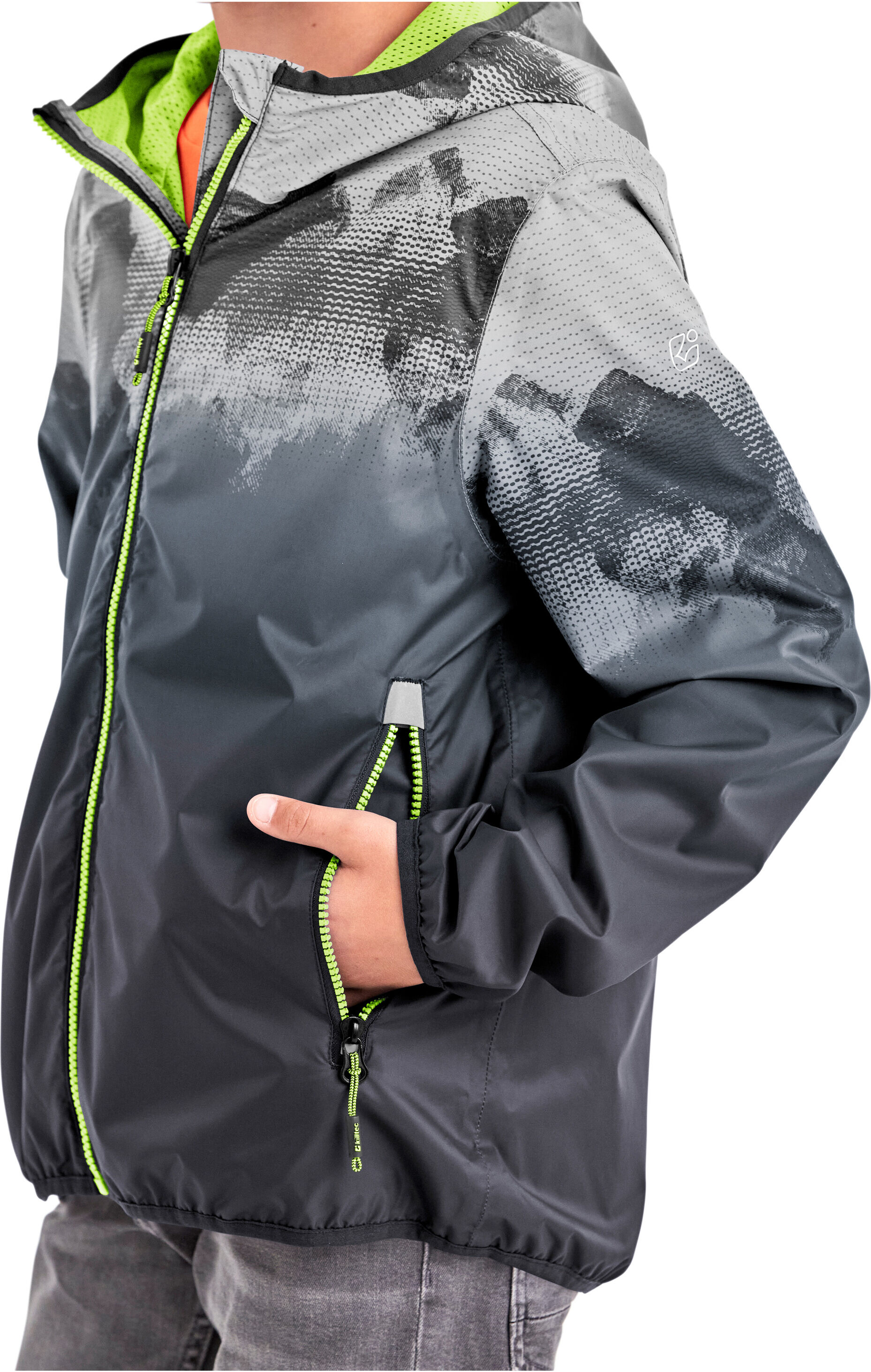 Outdoorjacke KILLTEC "Lyse BYS JCKT B", Jungen, Gr. 140, schwarz, Obermaterial: 100% Polyester.Futter: 100% Polyester, Jacken Outdoorjacke, Leichte, wasserdichte Kinderjacke, klein verpackbar, cooles Muster schwarz 140
