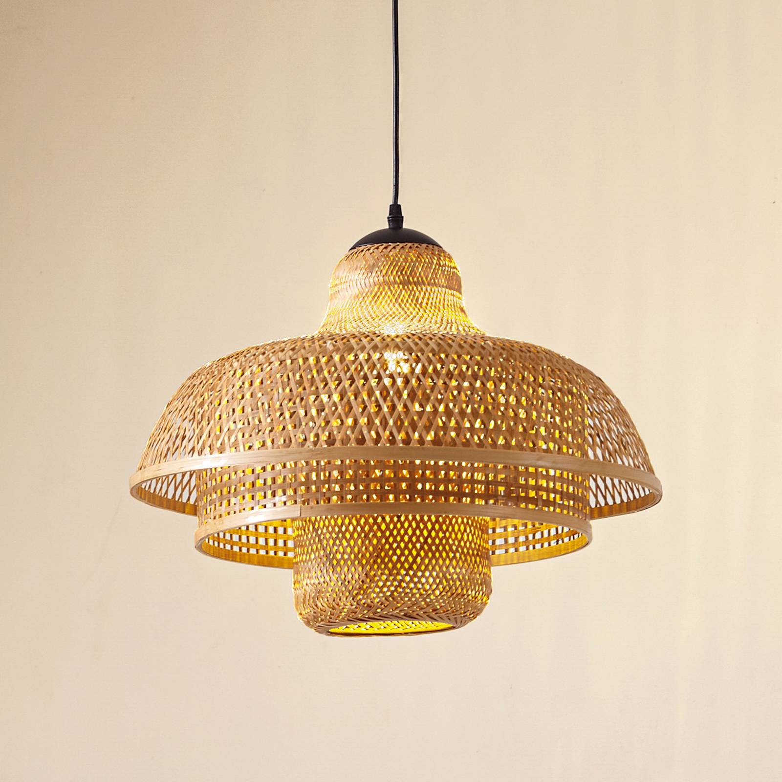 Pendant Light Rasmina Lucande, dimmable, Light wood, Living / Dining Room, Bamboo, Country House / Rustic, Ceiling Light