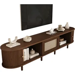 Ovaler TV-Ständer 180x40x40 Walnuss Dunkel mit Rattan-Design, 1 Schublade, 2 Schiebetüren, 30 kg Tragfähigkeit