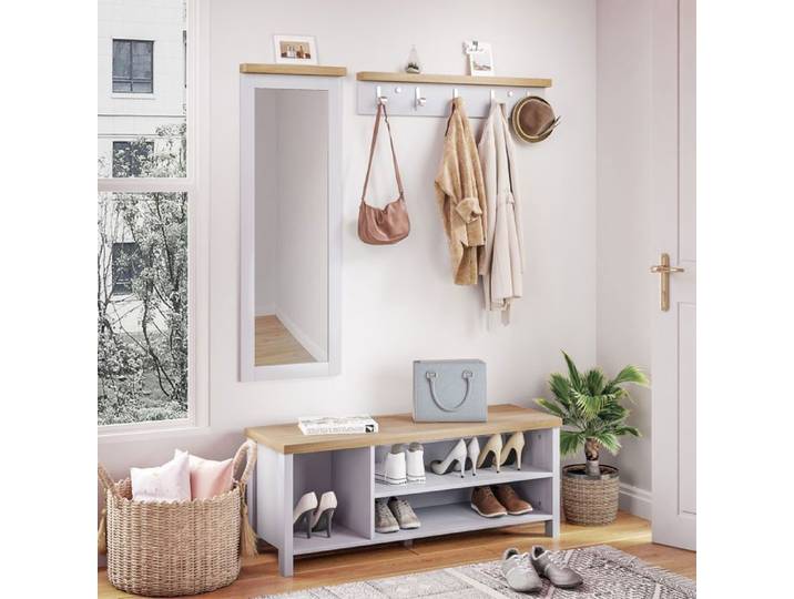 Meerveil Ensemble de Meubles de Couloir Ensemble de Banc à Chaussures Miroir Mural et Porte-Manteaux Entrée Couloir Gris