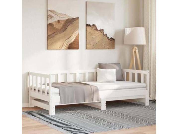 Massives Kiefernholz Vielseitig als Bett und Sofa Tagesbett Weiß 90x200 cm Ausziehbares Tagesbett Weiß Massivholz Kiefer 2x90x200 cm Gästebett Schlafsofa Lattenrost