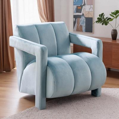 "28.25"" Velvet Contemporary Accent Armchair with Channel-Tufted Design and Solid Acacia Frame and High-Density Foam"