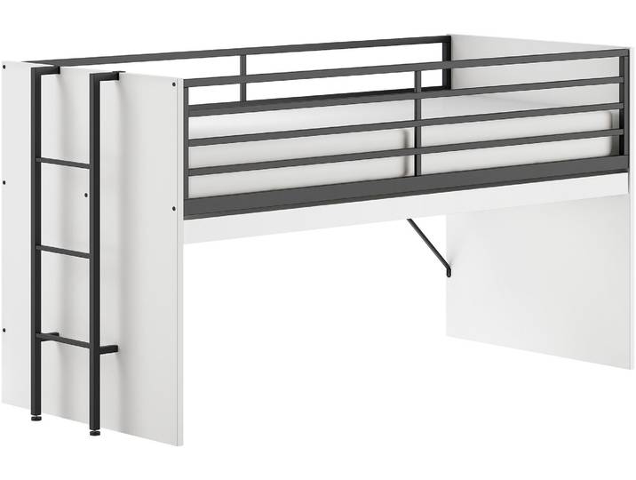 Hochbett VIPACK Sam, schlafen und arbeiten in einem, wahlweise Eiche- oder Weiss-Dekor , schwarz-weiss (weiß dekor, weiß dekor, weiß dekor), B:98cm H:116,6cm L:219cm, Hochbetten, Hochbett, Inkl. Absturzschutz u. Leiter, pflegeleichte Dekor Oberfläche