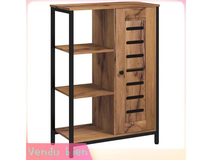 LIA Meuble salle bain industriel acier 3 étagères marron rustique 60x30x85cm