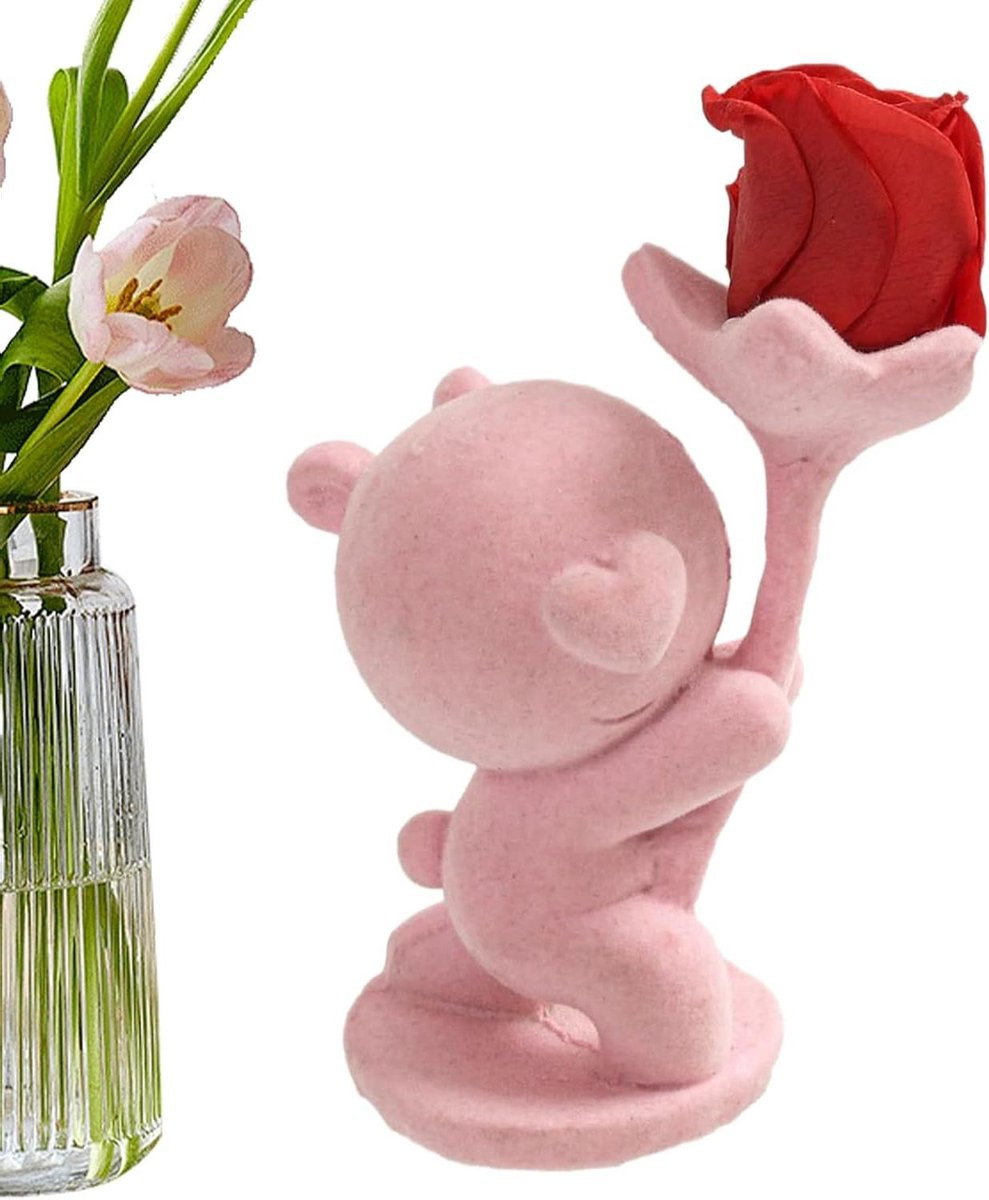 Berenbeeld Decoratie Bloemenbeer Figuur Roze - 11 x 5 cm